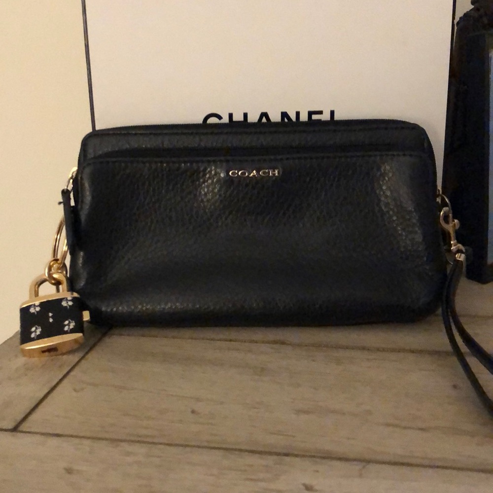 Coach Black Leather Wallet With Charm